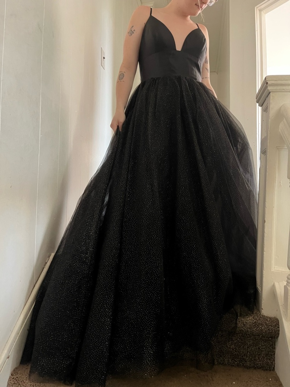 Black with gold glitter prom dress size 14 NWT
